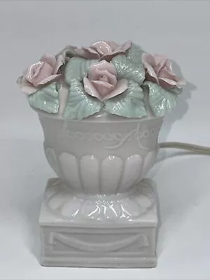 Vintage MCM I W RICE JAPAN Night Light Lamp Pink FLORAL White • $24.99