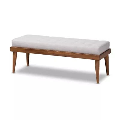 Baxton Studio Linus Mid-Century Upholstered Tufted Wood Bench In Light Gray • $220.24