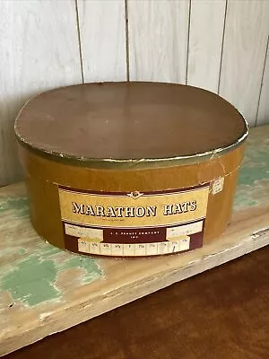 Vtg Hat Box Oval Brown Marathon Hats MCM 1940s 50s 60s Fedora Bowler 14x12.5x5.5 • $39.98