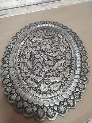 Antique Qajar Persian Engraved Silver Over Copper Tray / Wall Hanging  • $175