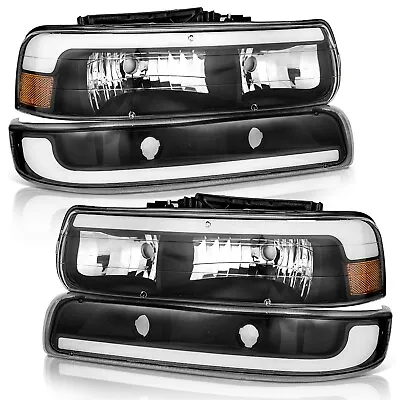 WEELMOTO Headlights For 99-02 Chevy Silverado 00-06 Tahoe LED DRL & Bumper Lamps • $115.98