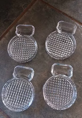 Vintage Set Of 4 MCM Clear Cut Glass Coasters With Cigarette Holder/Ash Tray • $10.99