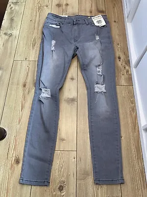 ZE ENZO Super Stretch Skinny Ripped Jeans  Grey Size 34r  • £11