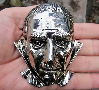 Vtg DRACULA Belt Buckle 3D Vampire Lugosi Silver Movie Monster Rebel RARE VG++ • $34.99