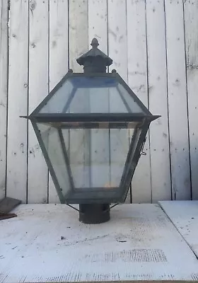 Vintage Colonial Outdoor Copper & Glass Paneled Lamp Post Light Fixture 24 X15   • $160