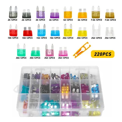 OXILAM 220pc MINI Blade Fuse Auto Car Motorcycle SUV FUSES Kit APM ATM Universal • $12.99