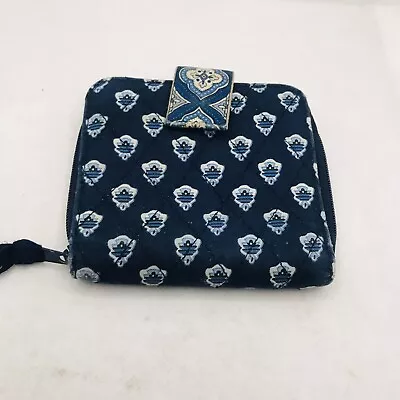 Vera Bradley Nantucket Navy Zip Around Wallet Wristlet Blue 5”x5  • $11.99