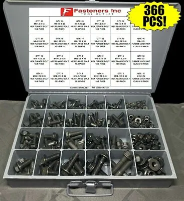 366 Piece Grade 10.9 Metric Flange Bolt & Flange Lock Nut Assortment Kit Black • $119.99