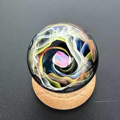 Contemporary Art Glass Marble 1.40  Wavy Fume Vortex + Opal Handmade Boro MIB • $104.99