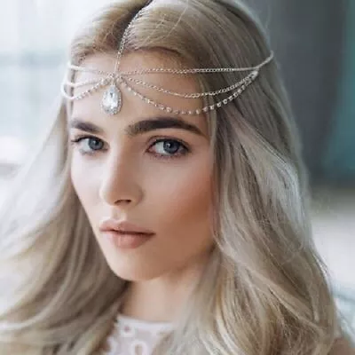 £5.99 • Buy Crystal Head Hair Chain Jewellery Headpiece Forehead Band Tassel Hair Wedding