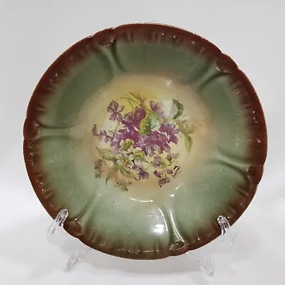 Franz Ant Mehlem Hand Painted Decorative Small Bowl Brown Green Purple Flowers • $14.98