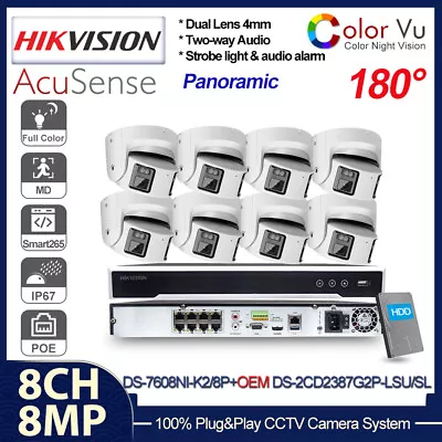 Hikvision 8CH Panoramic 4K ColorVu IP Camera System OEM DS-2CD2387G2P-LSU/SL Lot • $236.55