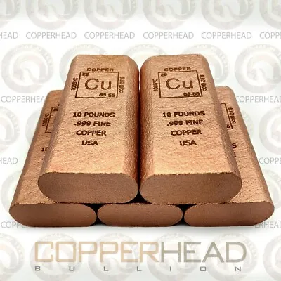 5 X 10 Pound Lb Copper Bars (50 Lbs Total) Element .999 Fine Bullion Pounds • $549.99