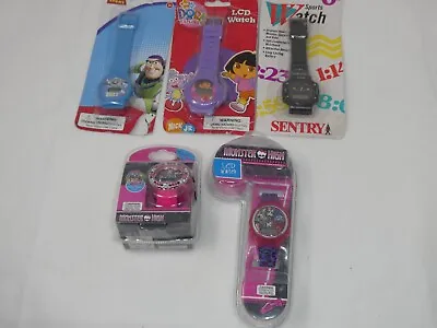 Lot Of 5 Kids Lcd Wrist Watches Dora Buzz Monster High Sports All New • $17.99