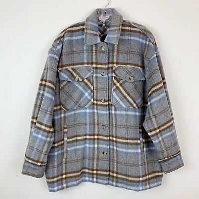 NWT Gianni Bini Millie Blue Plaid Long Sleeve Button Front Jacket Shacket Size L • $39
