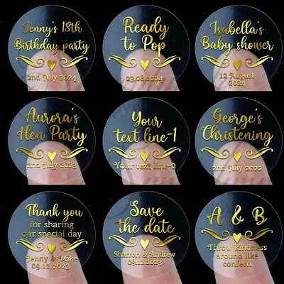 £4.99 • Buy Personalised Birthday Hen Party Silver Foiled Gold Clear Transparent Stickers 1