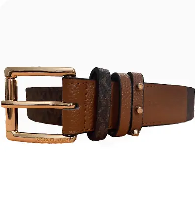 MICHAEL KORS Women Monogram Faux Leather  Belt CHOCOLATE 1.25 Wide Size XL • $34.75