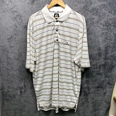 Footjoy Mens Size XL Beige Striped Polo Short Sleeve Shirt Mustang Embroidery • $16.49