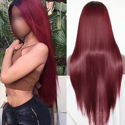 Synthetic Long Straight Ombre Wig Burgundy Color Soft Touch And No Tangles • £20.81