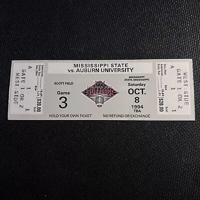 1994 MISSISSIPPI STATE Vs AUBURN Football FULL Ticket NCAA SEC BULLDOGS TIGERS • $11.99