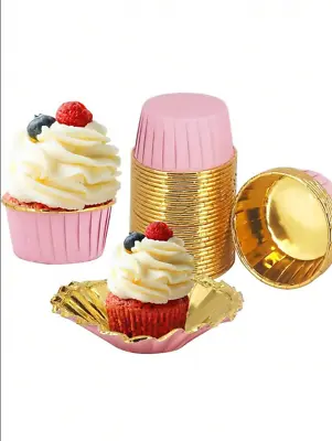 Cupcake Liners With Lids Mini Aluminum Foil Baking Cups Muffin Liners (Pink) USA • $8.90