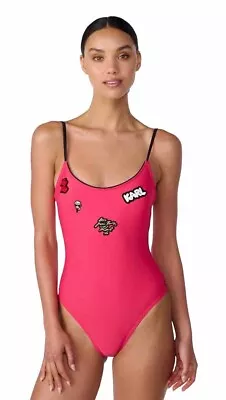 NWT KARL LAGERFELD PARIS Woman’s Standard 1 PC Swimsuit Raspberry Size M • $69