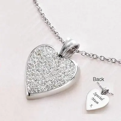 £19.99 • Buy Ladies Necklace With Engraving, Beautiful Pave Heart, Engraved Gift For Birthday
