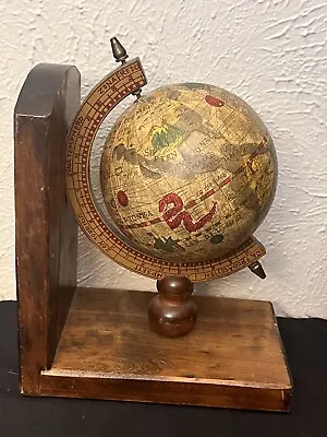 Vintage Old World Globe Single Wooden Bookend 8  Tall • $8.75