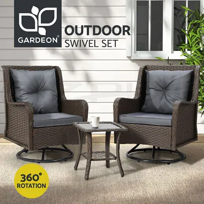 $429.95 • Buy Gardeon Outdoor Furniture Lounge Setting 3Pcs Wicker Swivel Chair Sofa Patio Set