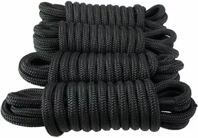 4 X Marine Mooring Rope 3/8  15' Boat Dock Lines Double Braided Nylon Line Black • $23.99