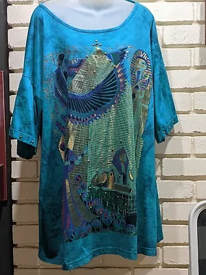 Vintage Egyptian Style Graphic Tee Street Wear Tie Dye Bedazzled Hip Hop 90s 80s • $28