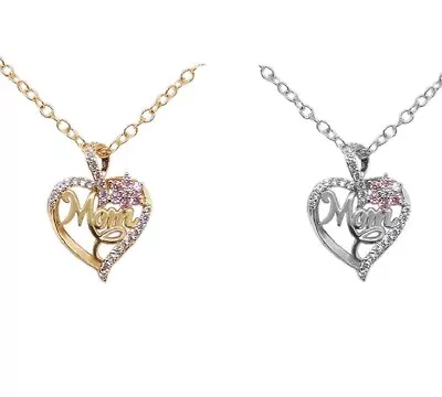 925 Silver Plated Mother Day Necklace Pendant Shinny Heart Love Mom Gift • £3.49