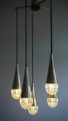 Kaiser 5 Drop Crystal Glass Brass Cascade Light • $1189