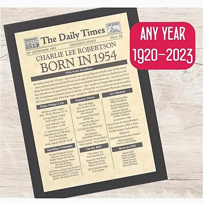 70th Birthday Gift 1954 - Personalised Day You Were Born Print Mum Dad Men Women • £8.50