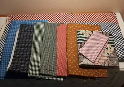 Vintage DESTASH Fabric Lot Yds Cotton Quilt 80s 90s+ Gingham Check Country • $30