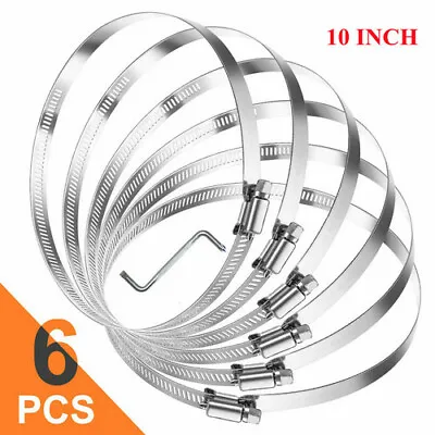 6pcs 10Inch Hose Clips 304 Stainless Steel Duct Clamps Worm Gear Hose Clamp Tool • $13.03