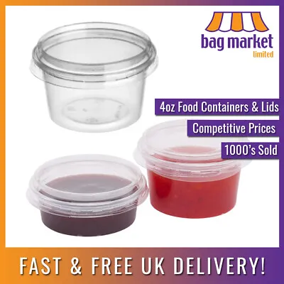 50 X 4oz Clear Round Plastic Containers & Lids | Food/Cups/Pot/Tub/Deli/Takeaway • £7.50