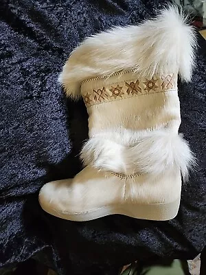 Vintage TECNICA Fur Boots Womens 9 Ivory Leather And Fur. Snow Boots🇮🇹 Italia • $57.99