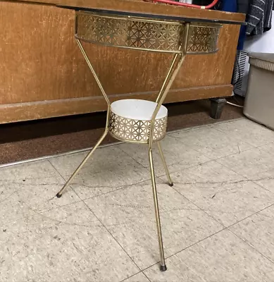 Vintage Retro MCM Filigree Gold Metal Accent Table Round Glass Top HW Regency FS • $110