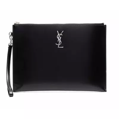 New Saint Laurent Black Leather Zip Wristlet Clutch Bag  • $1080.20