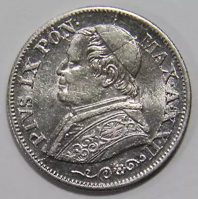 Italy Vatican Papal States 1867 10 Soldi Pope Pius Ix Silver World Coin 🌈⭐🌈 • $2.99