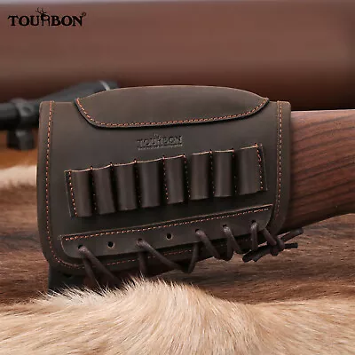 TOURBON Leather Rifle Cartridges Holder Buttstock Protective Sheath Cheek Rest • $32.39