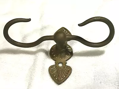 Antique Vintage  Cast Metal Double Wall Hook  Ornate Design  7 1/2  Wide • $29