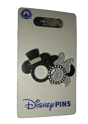 Disney Parks Pin Mickey & Minnie Mouse Wedding Rings Silver Bride And Groom NEW • $23.50