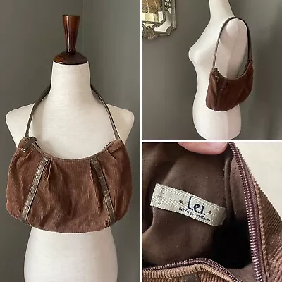 Vintage Y2K 2000s L.E.I. Brown Corduroy Shoulder  Hobo Bag • $14