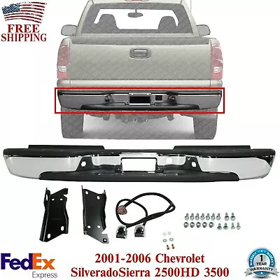 Rear Step Bumper Chrome Steel For 1999-2007 Chevy Silverado Sierra 2500HD 3500 • $180.32