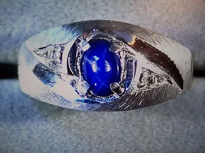 Lindy Blue Sapphire Ring 10k White Gold Men’s Ring • $129