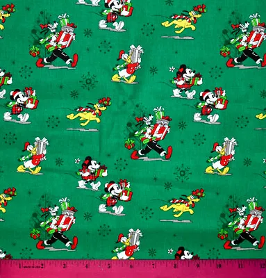 Mickey Mouse Christmas Fabric - HALF YARD - 100% Cotton Donald Duck Goofy Pluto • $4.98