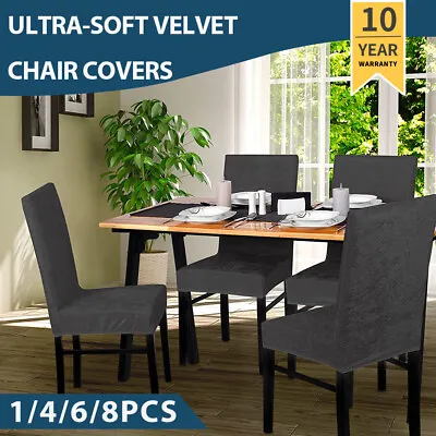 $53.57 • Buy Thick Velvet Dining Chair Covers Slip Covers Dining Room Chairs Cover 2/4/6 Pack
