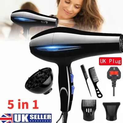 5 In 1 Professional Style 2000W Hair Dryer With Diffuser & Nozzle Salon Styler • £9.69